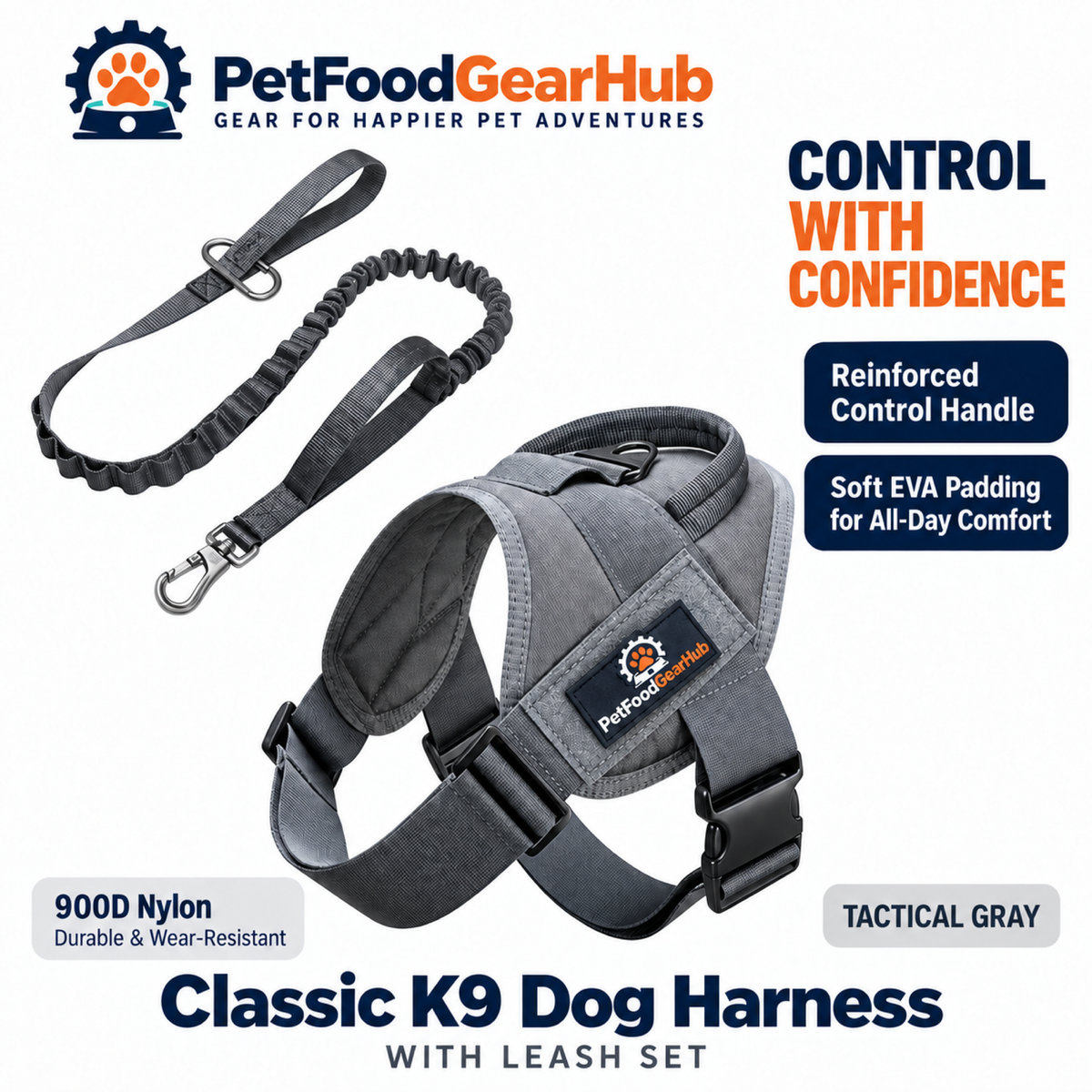 PetFoodGearHub Classic K9 Dog Harness & Leash Set in Gray