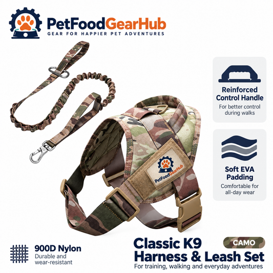 PetFoodGearHub Classic K9 Dog Harness & Leash Set in Camouflage