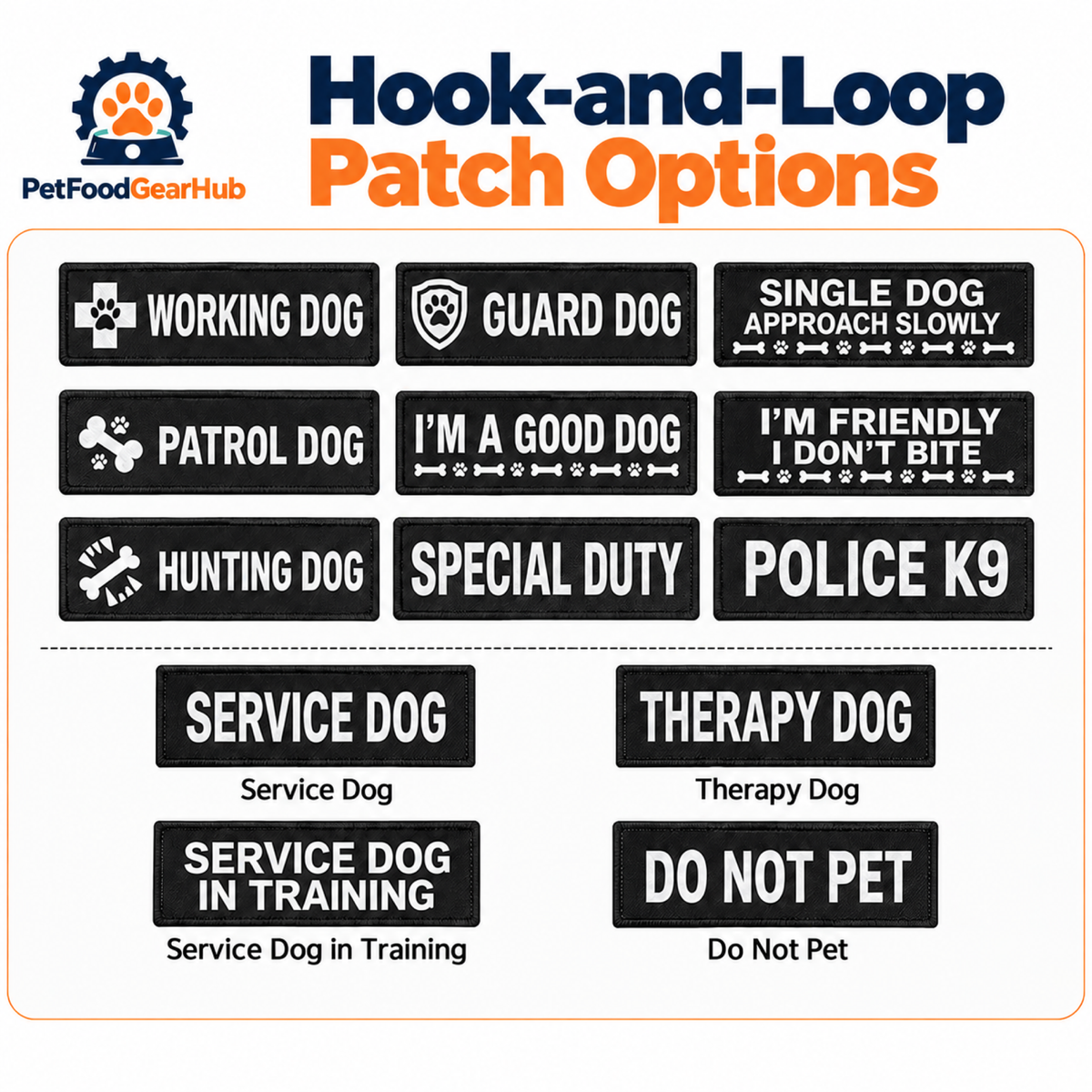 PetFoodGearHub Hook-and-loop patch options