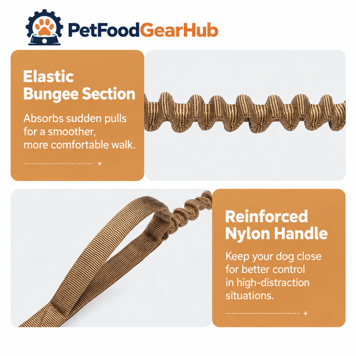 PetFoodGearHub Bungee leash section and padded handle