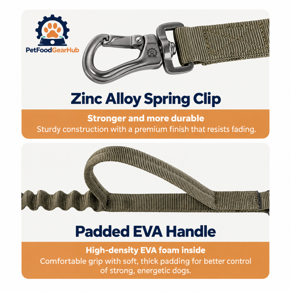 PetFoodGearHub Metal leash clip and padded handle