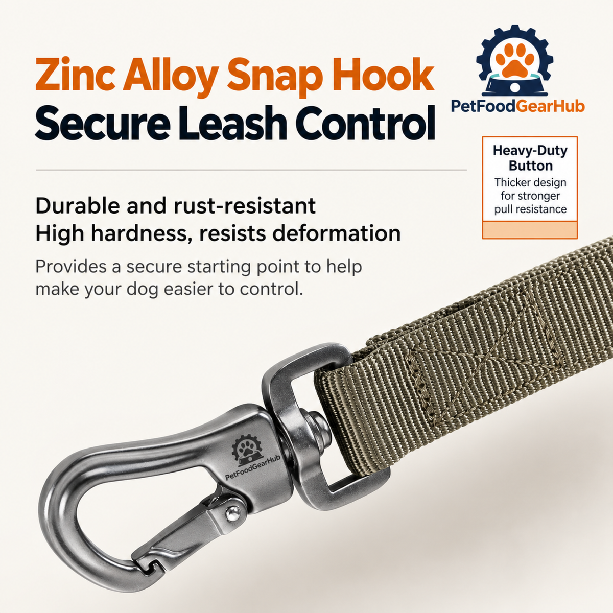 PetFoodGearHub Metal leash clip close-up