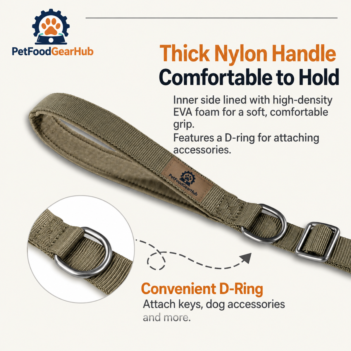 PetFoodGearHub Padded leash handle and D-ring