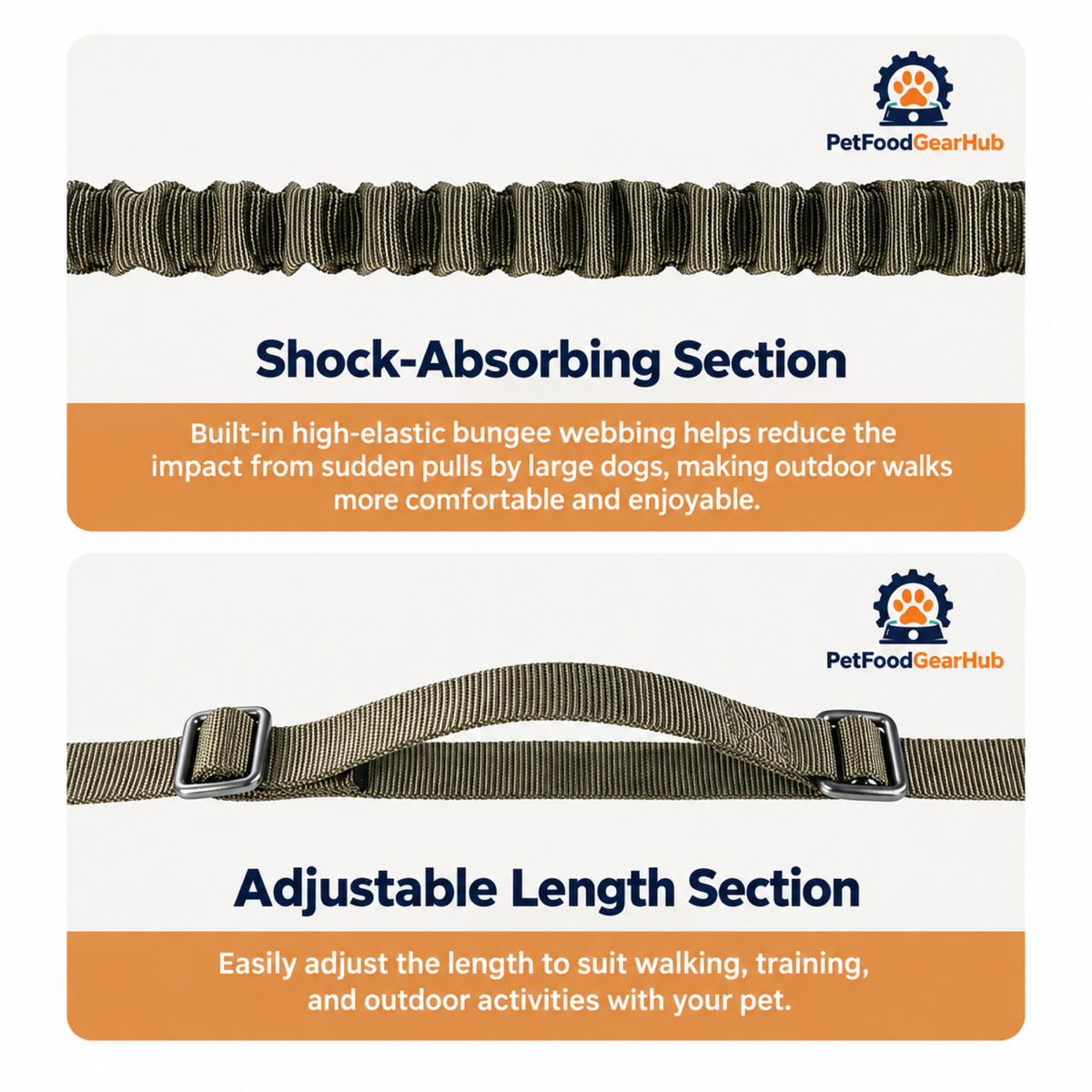 PetFoodGearHub Leash bungee section and length adjustment