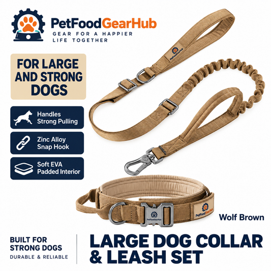 PetFoodGearHub Tactical Dog Collar & Bungee Leash Set in Brown