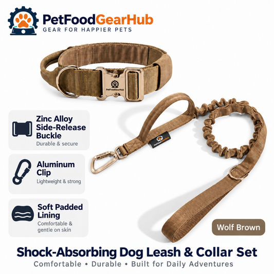 PetFoodGearHub Adjustable Dog Collar & Locking-Clip Leash Set in Brown