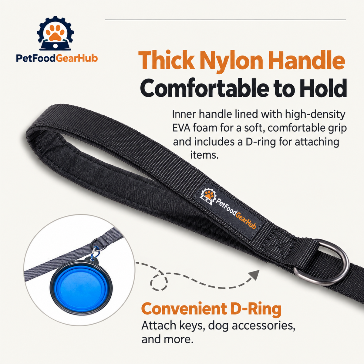PetFoodGearHub Padded nylon leash handle and accessory D-ring