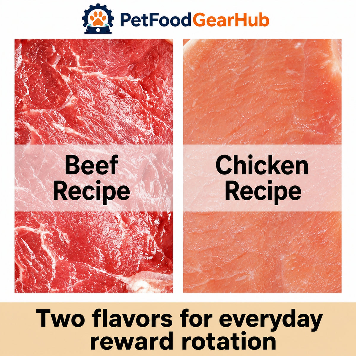 Chicken and beef recipe variety for PetFoodGearHub dog treats