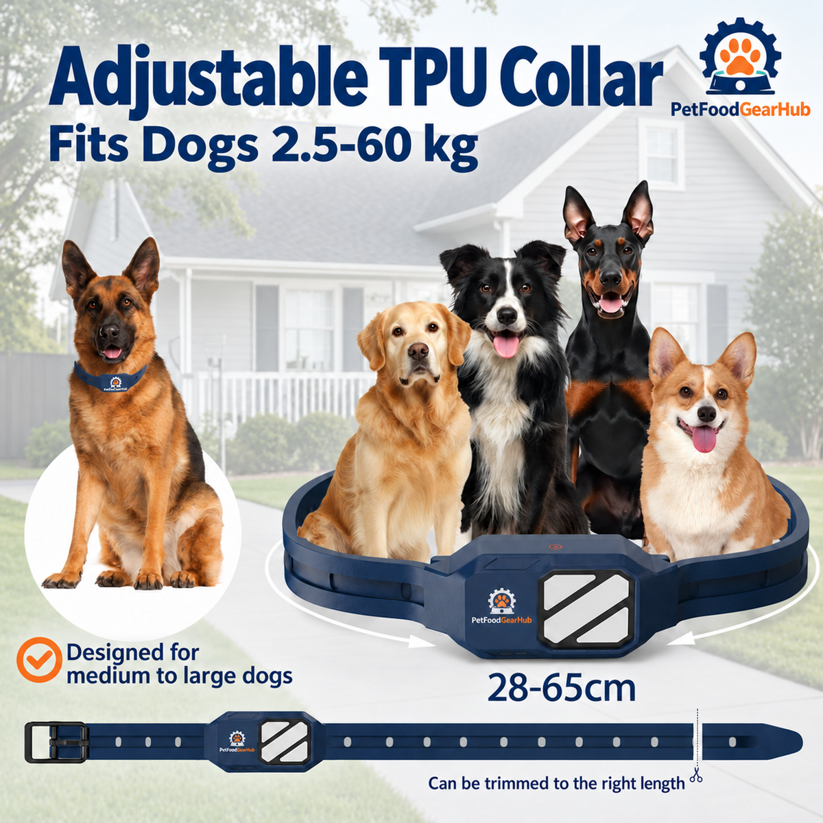 PetFoodGearHub Adjustable TPU dog collar dimensions