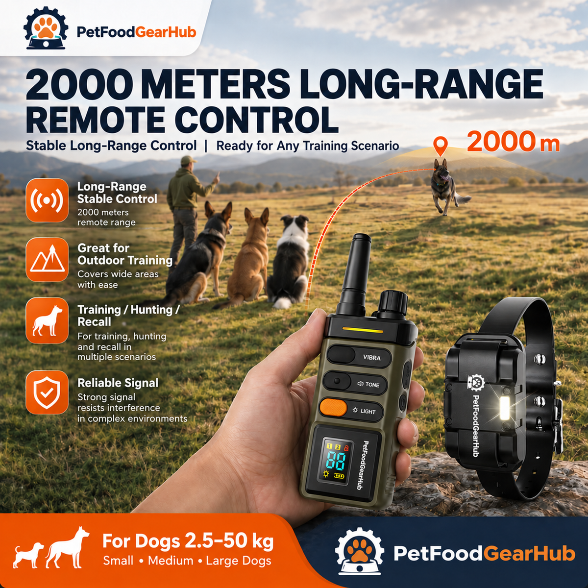 PetFoodGearHub Remote training collar range illustration