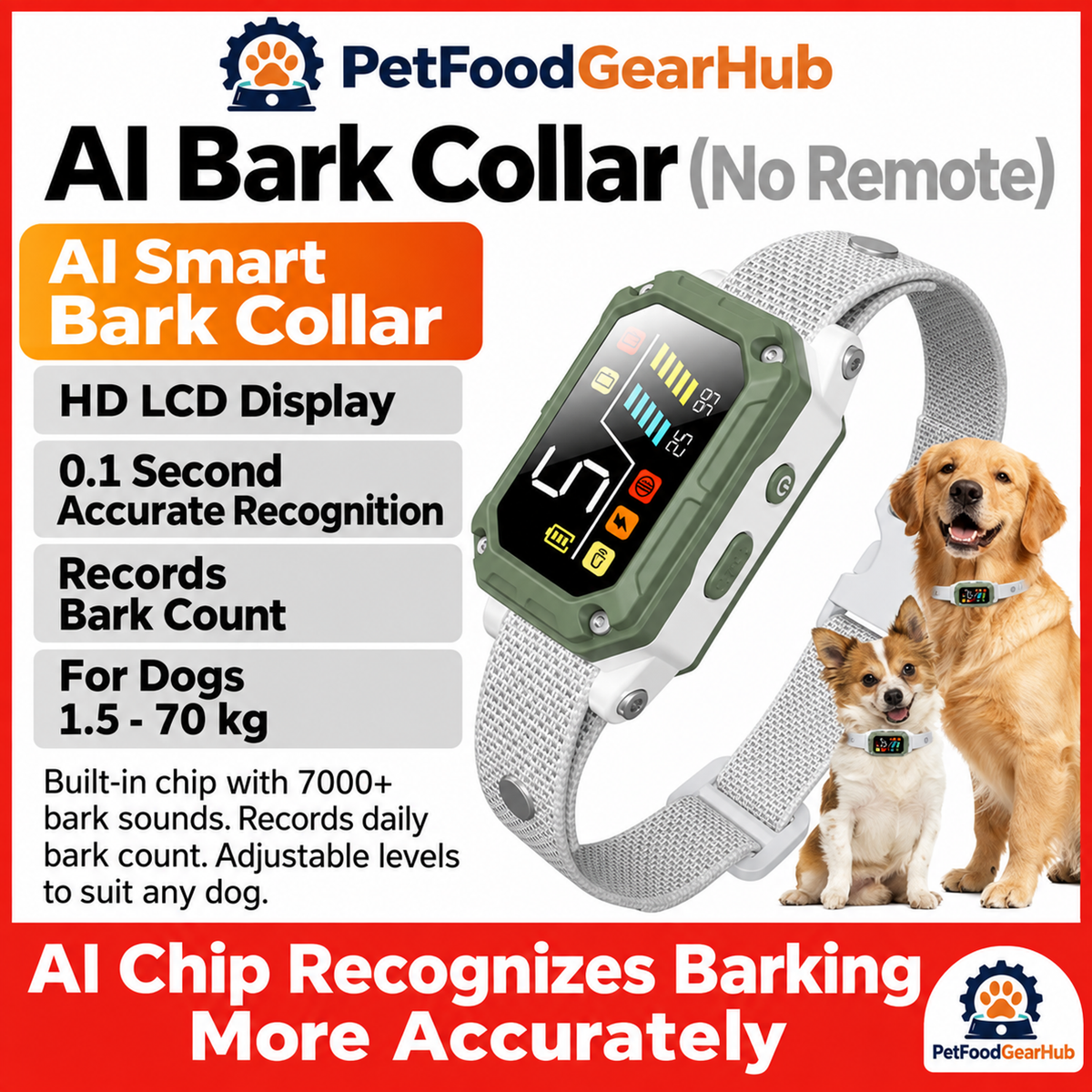 PetFoodGearHub Pine-green automatic bark collar