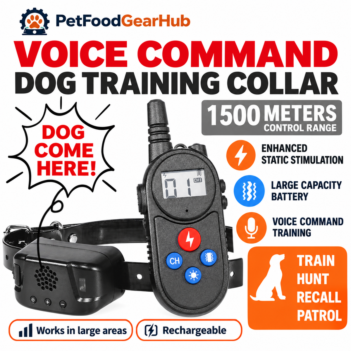 PetFoodGearHub Voice-command remote dog training collar