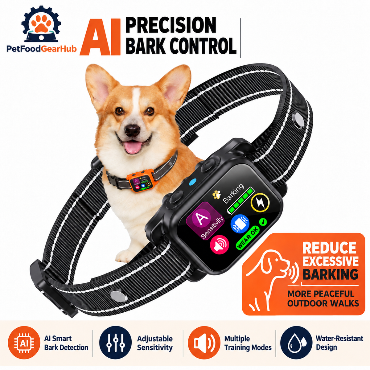 PetFoodGearHub BR03 black automatic bark collar