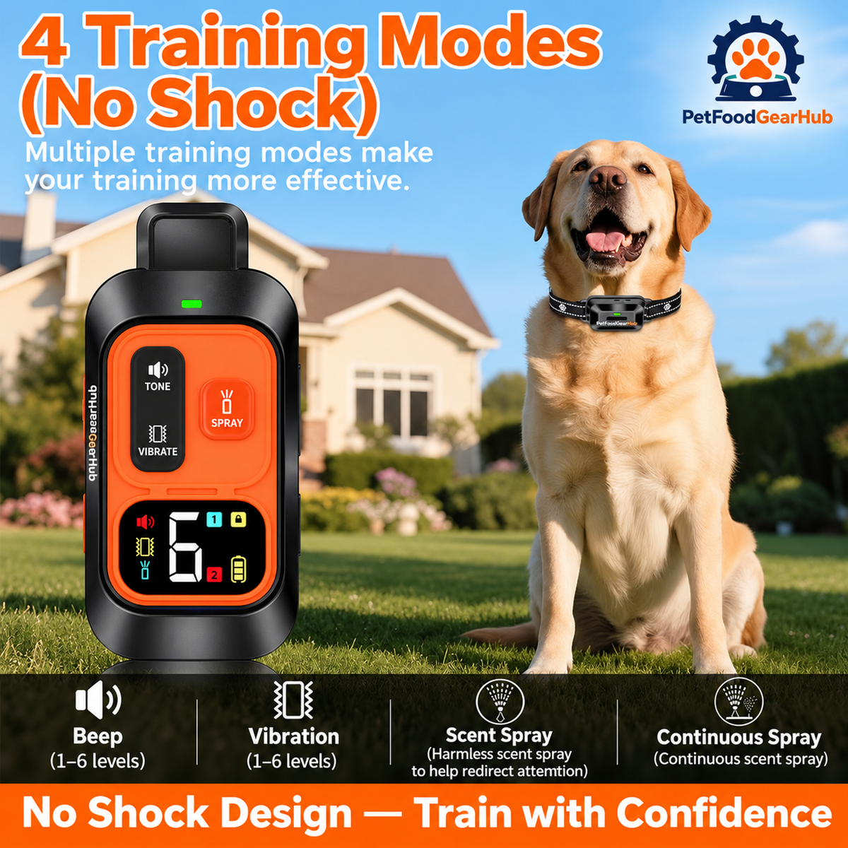 PetFoodGearHub Spray, tone, and vibration controls