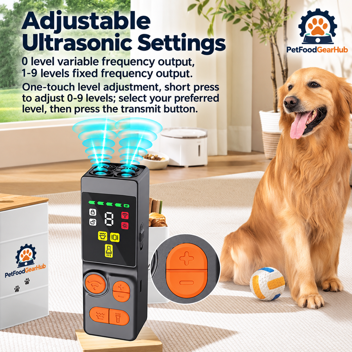 PetFoodGearHub Adjustable ultrasonic device controls