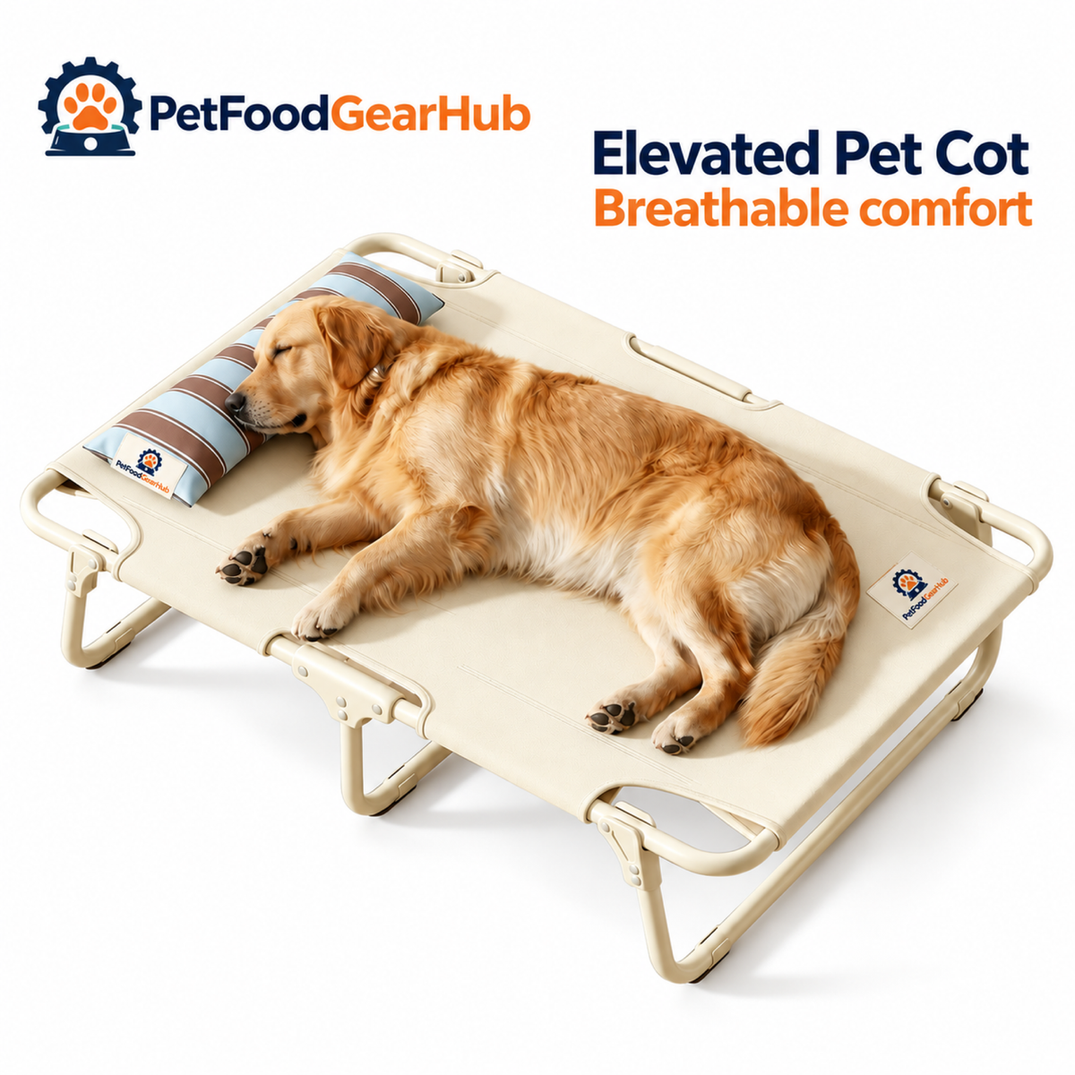 PetFoodGearHub Elevated Folding Pet Cot with Pillow - product view