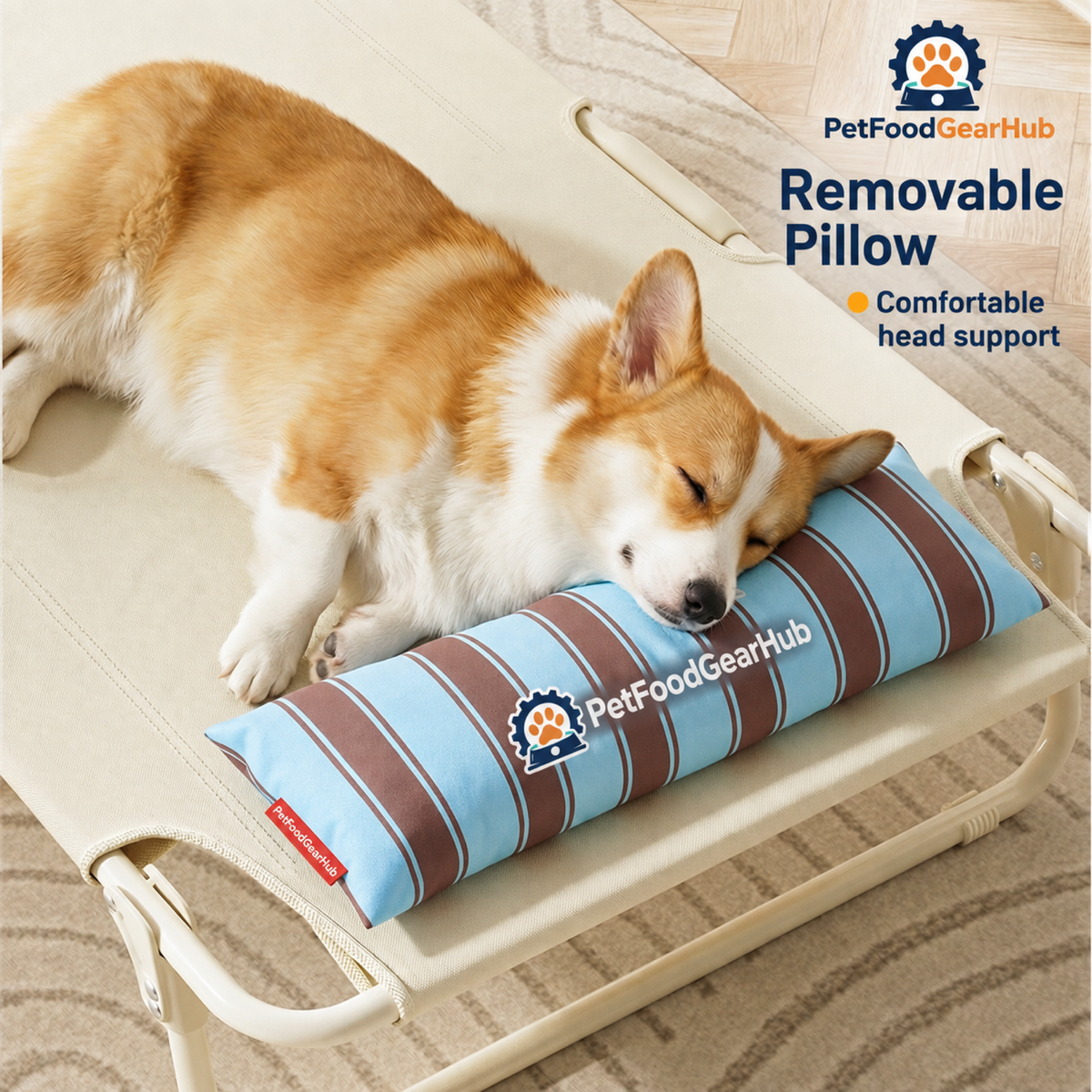 PetFoodGearHub Elevated Folding Pet Cot with Pillow - product details