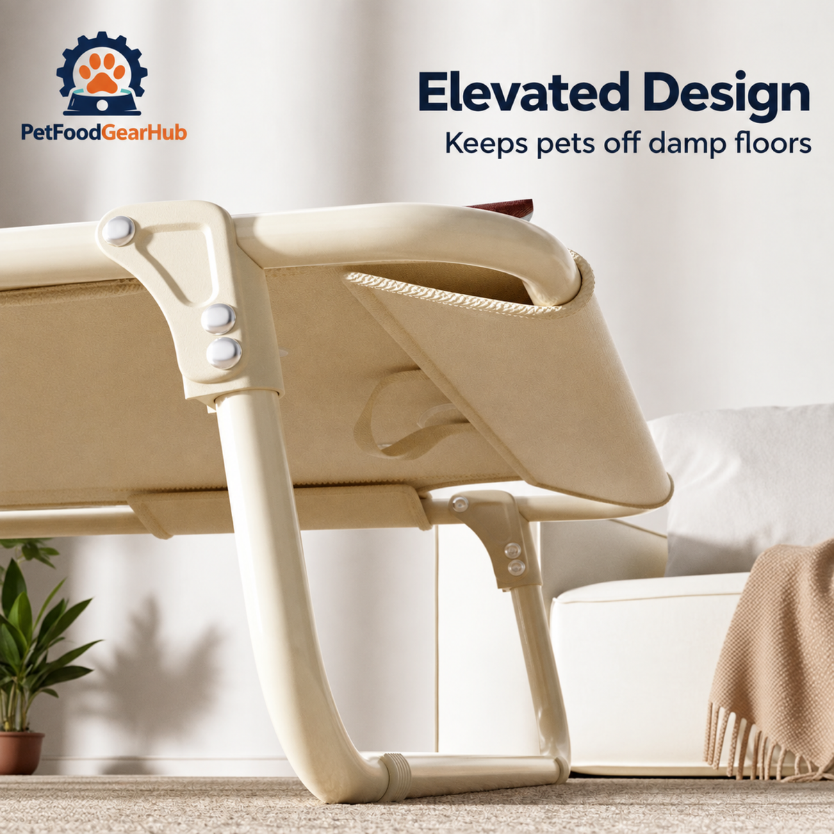 PetFoodGearHub Elevated Folding Pet Cot with Pillow - product details