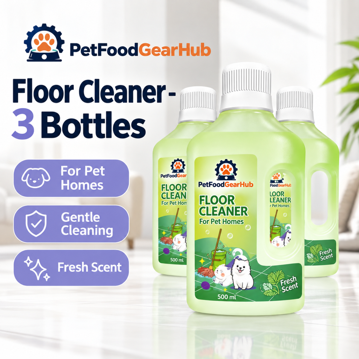 PetFoodGearHub floor cleaner three bottles