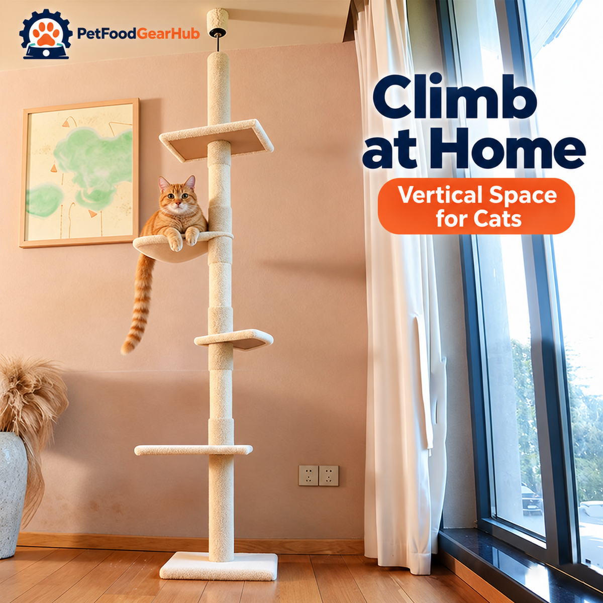 PetFoodGearHub Floor-to-Ceiling Cat Tree - Dark Gray - product details