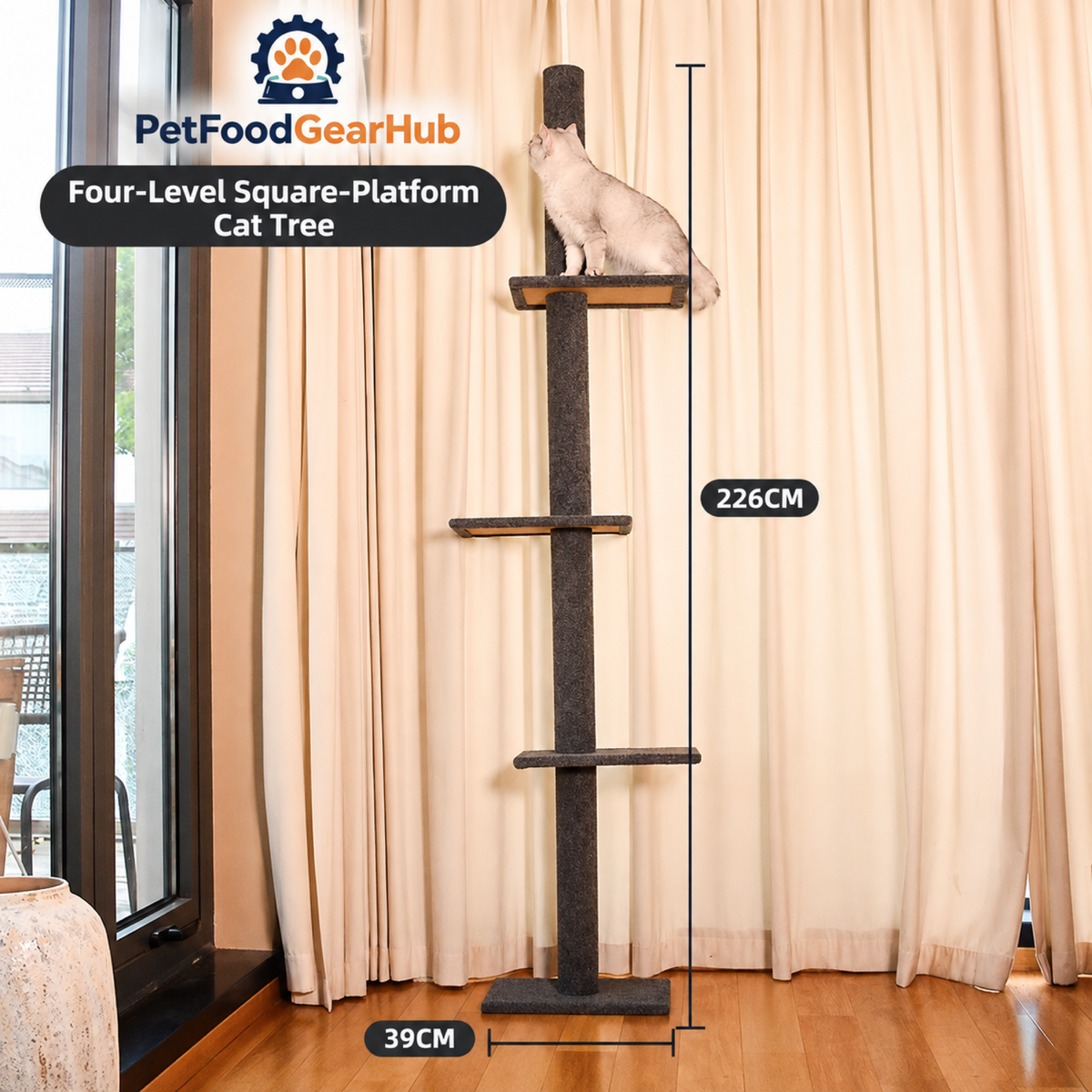 PetFoodGearHub Floor-to-Ceiling Cat Tree - Dark Gray - product details