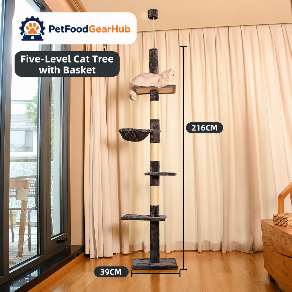 PetFoodGearHub Floor-to-Ceiling Cat Tree - Dark Gray - product details