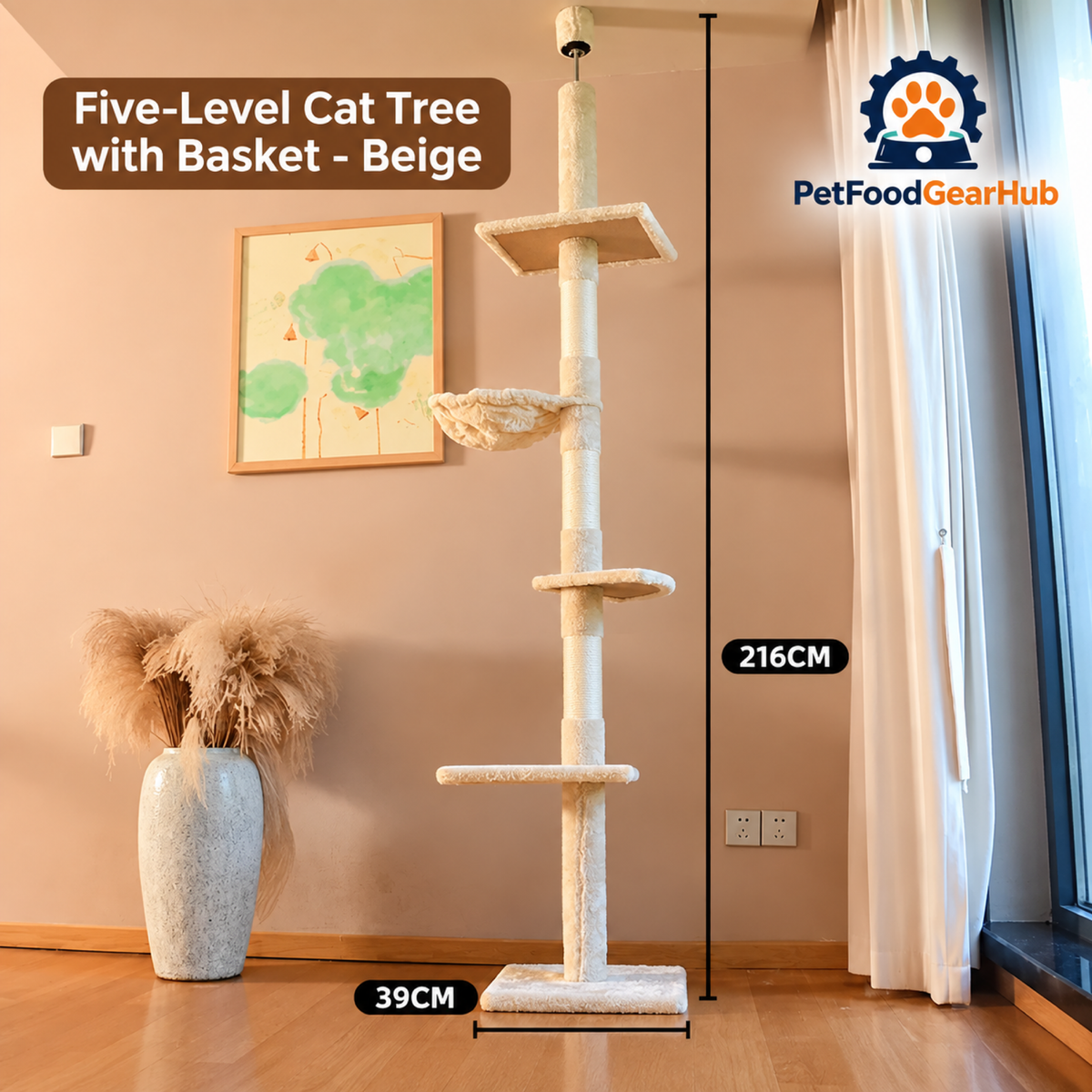 PetFoodGearHub Floor-to-Ceiling Cat Tree - Dark Gray - product details
