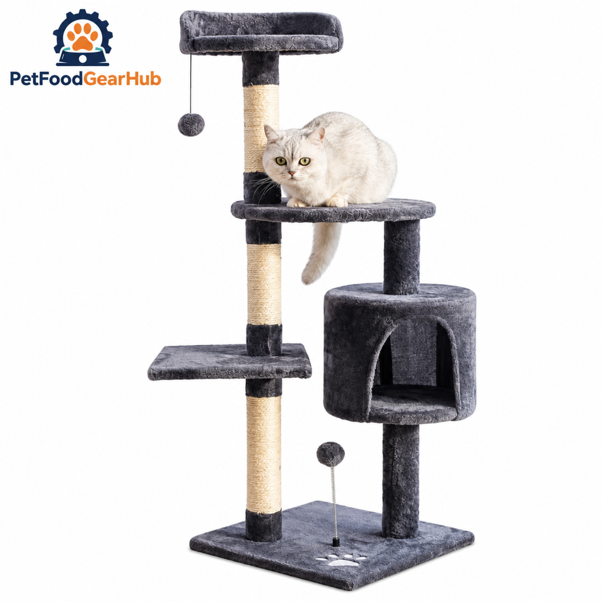 PetFoodGearHub Four-Level Cat Tree with Condo and Hanging Toy - product view