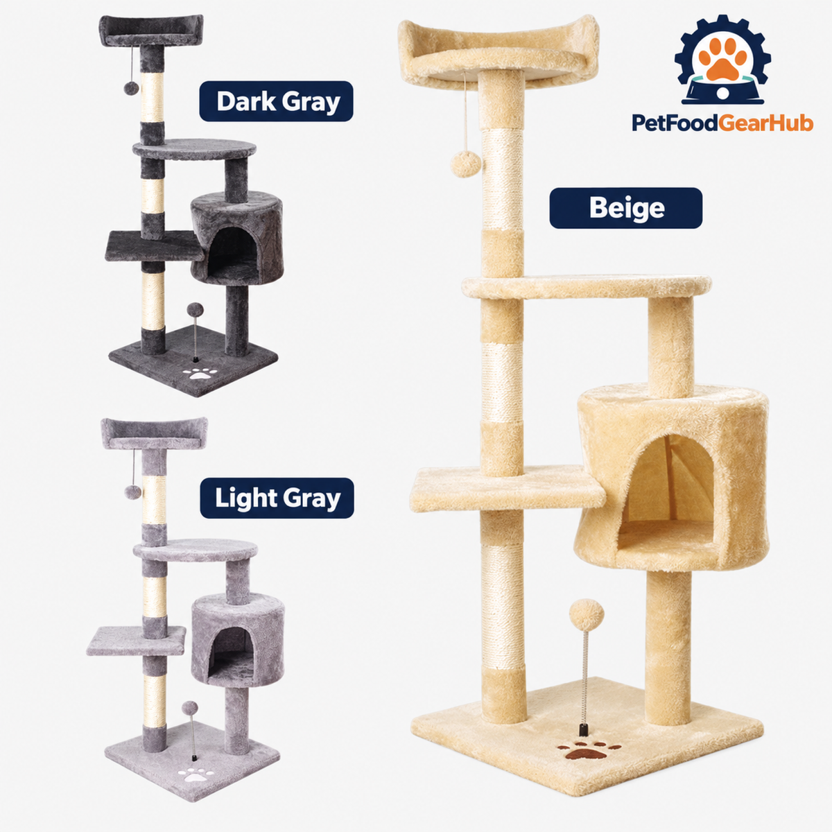 PetFoodGearHub Four-Level Cat Tree with Condo and Hanging Toy - product details