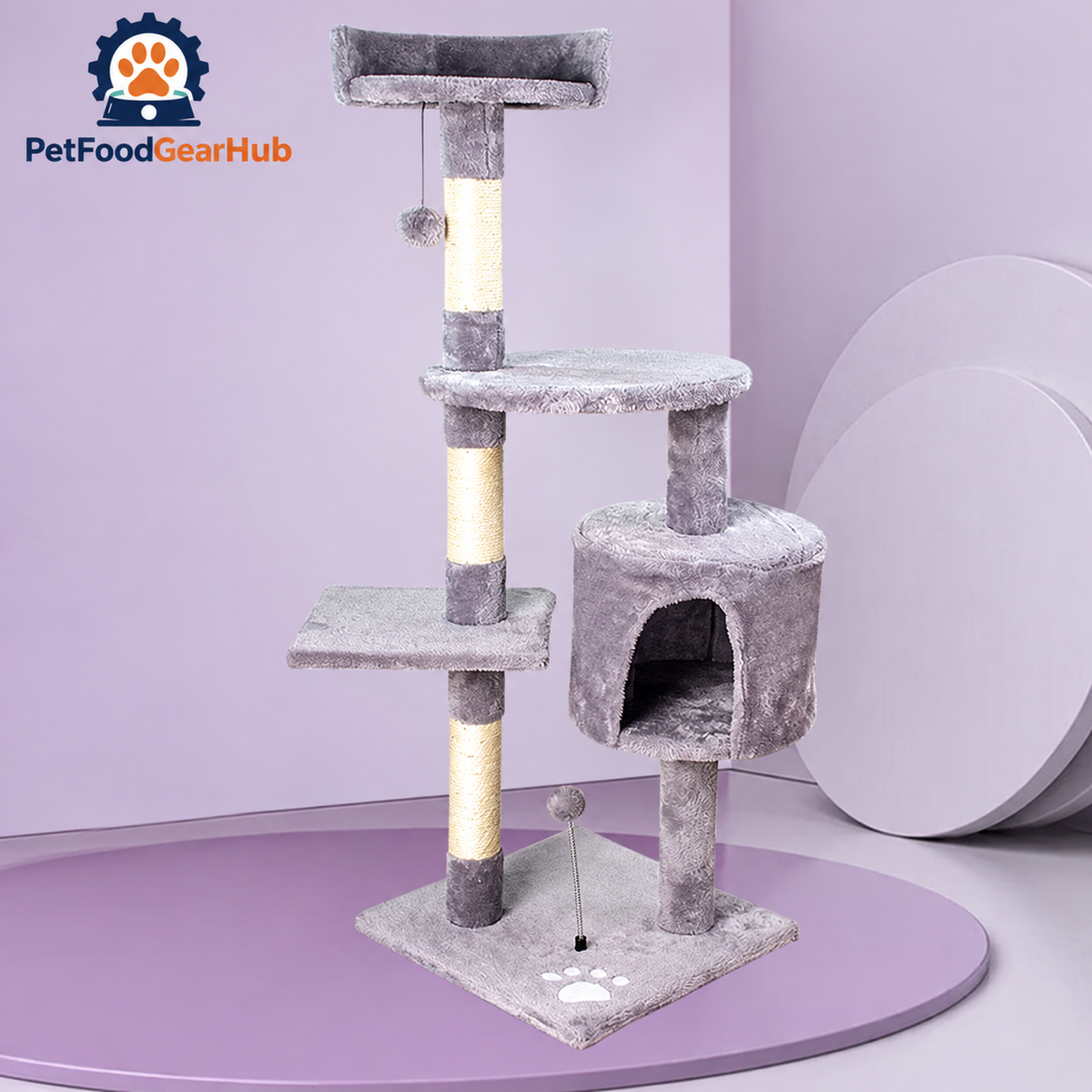 PetFoodGearHub Four-Level Cat Tree with Condo and Hanging Toy - product details