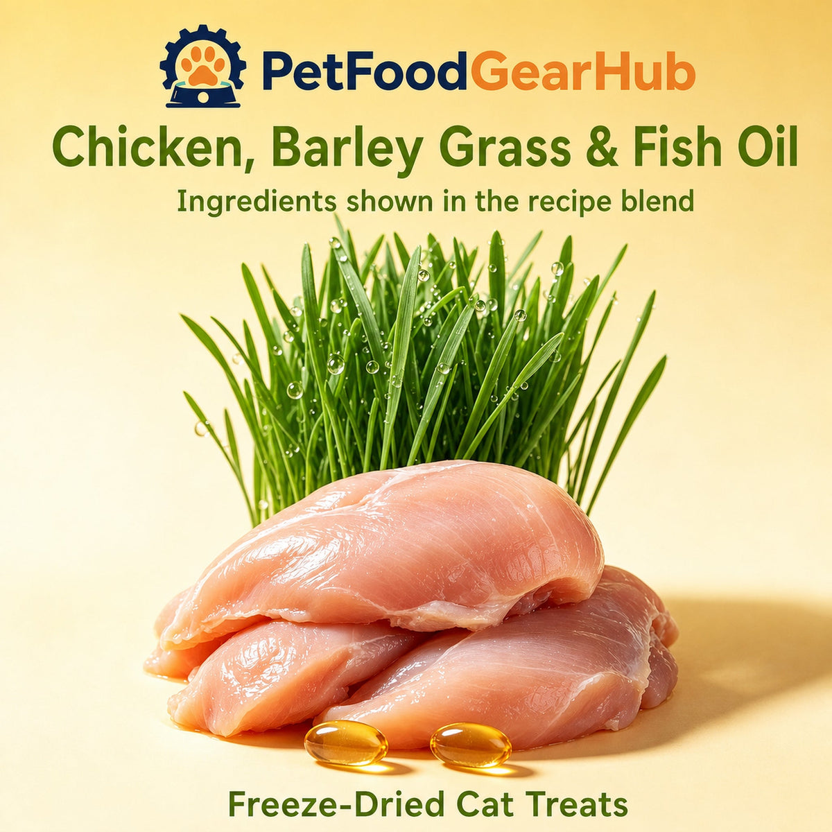 Chicken barley grass and fish oil ingredients for cat grass bites