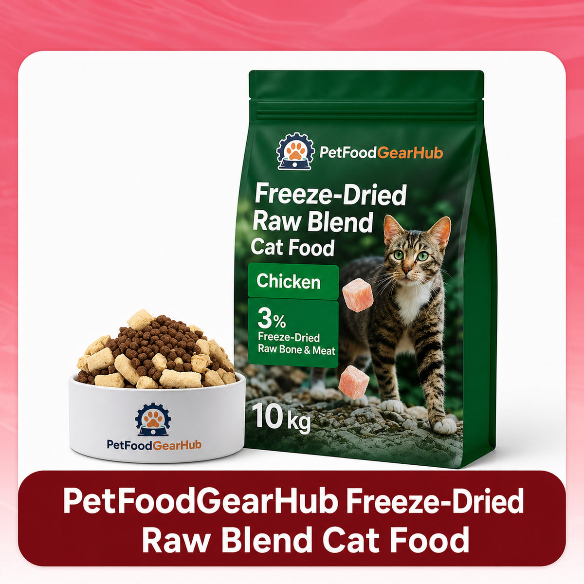 PetFoodGearHub chicken raw blend cat food with 3 percent freeze-dried pieces