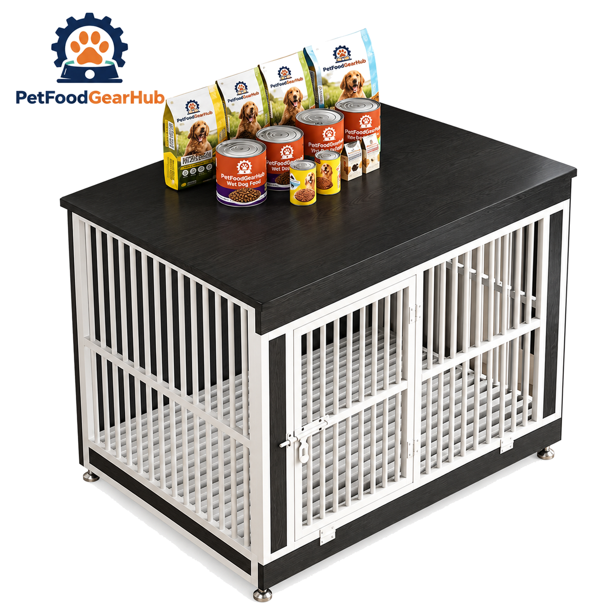PetFoodGearHub Furniture-Style Dog Crate,  Charcoal Black - product view
