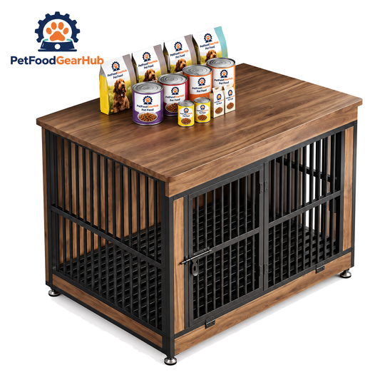 PetFoodGearHub Furniture-Style Dog Crate,  Walnut - product view