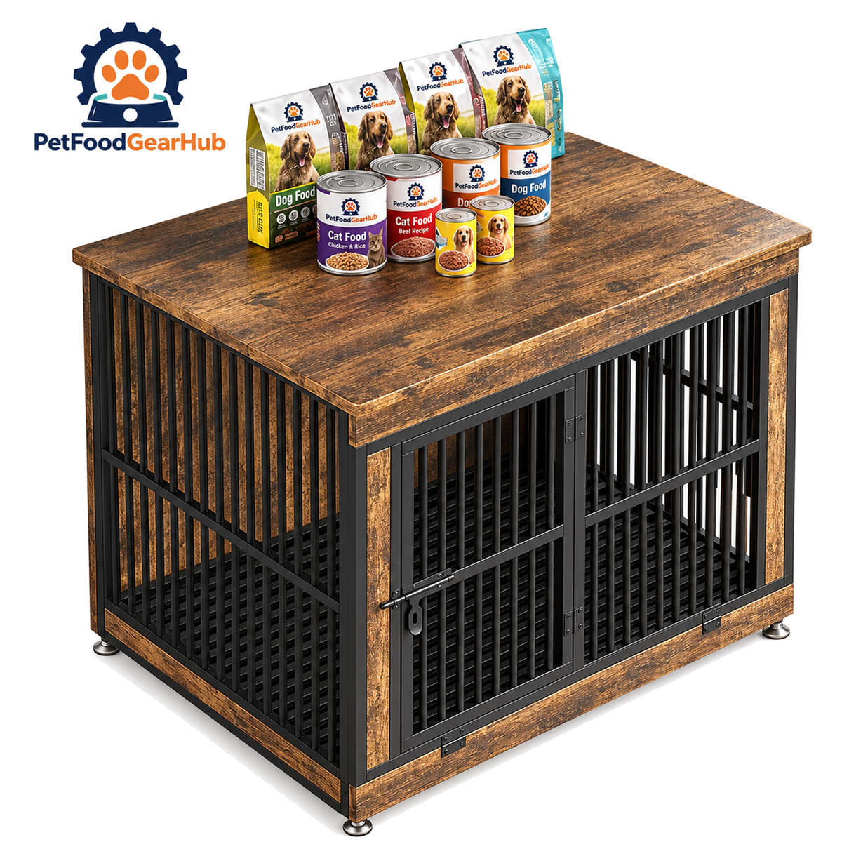 PetFoodGearHub Furniture-Style Dog Crate,  Smoky Brown - product view