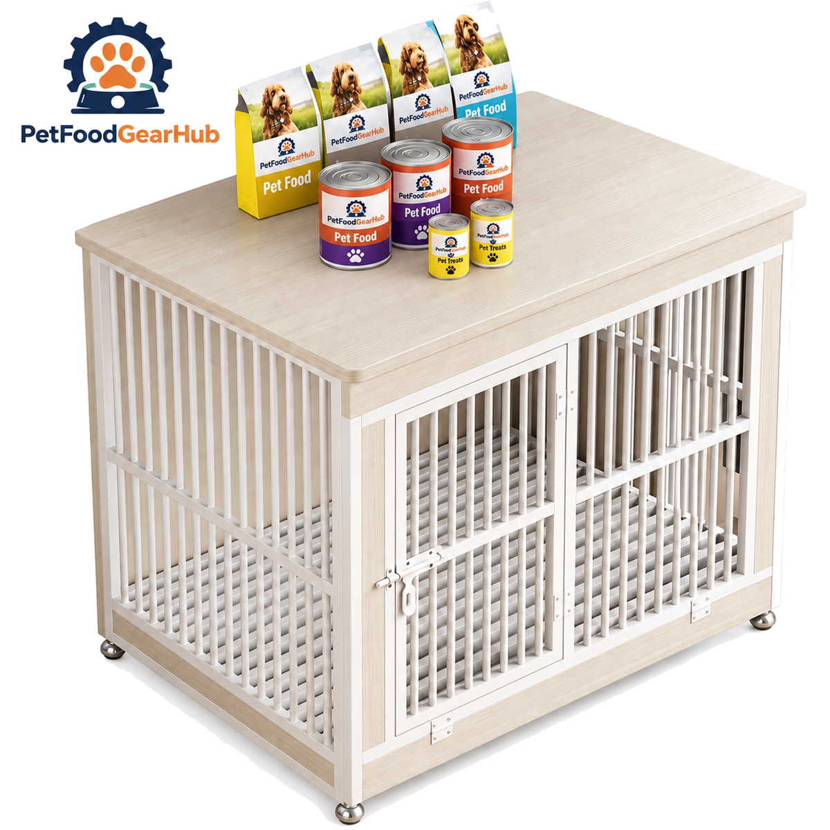 PetFoodGearHub Furniture-Style Dog Crate,  Ivory White - product view