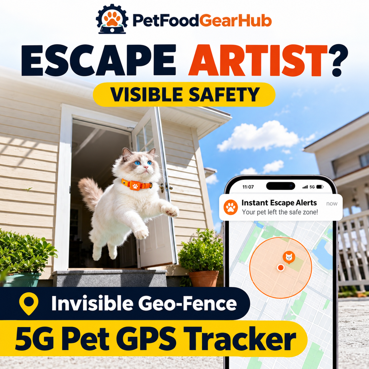 5G GPS Pet Tracker Collar for Cats and Dogs – GPS pet tracker geo-fence escape alert overview