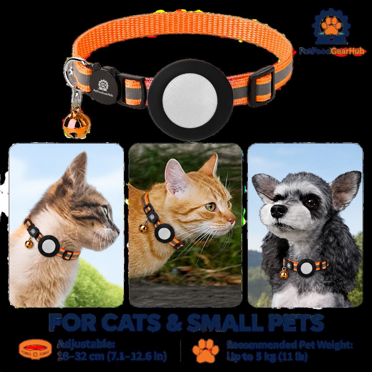 Black Smart Pet Tracker Collar – black tracker holder collar for cats and small pets