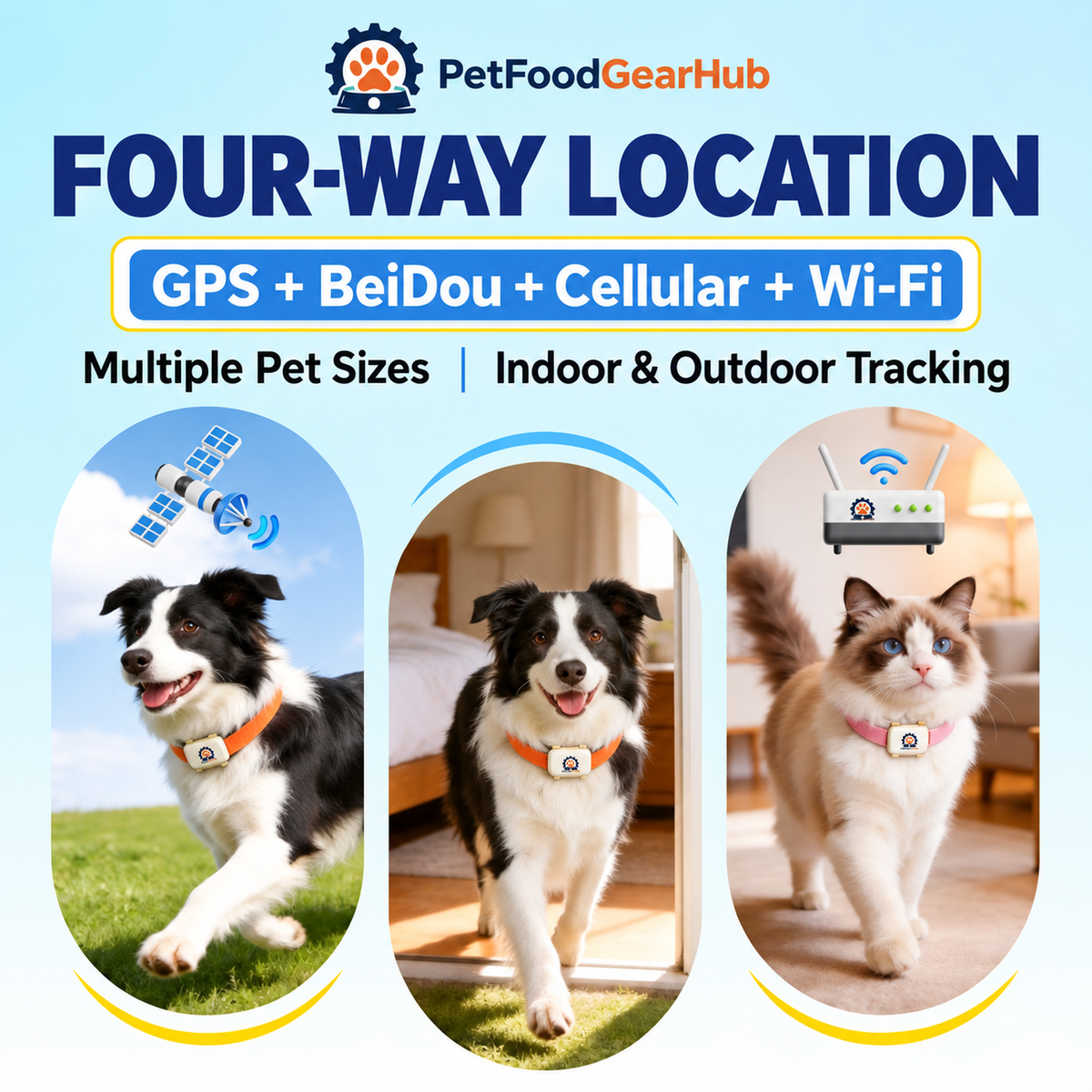 GPS Pet Tracker Collar with Voice Recall – four-way pet location for multiple pet sizes