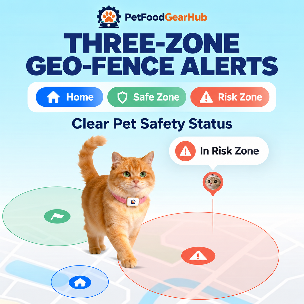 GPS Pet Tracker Collar with Voice Recall – three-zone geo-fence alerts for cats
