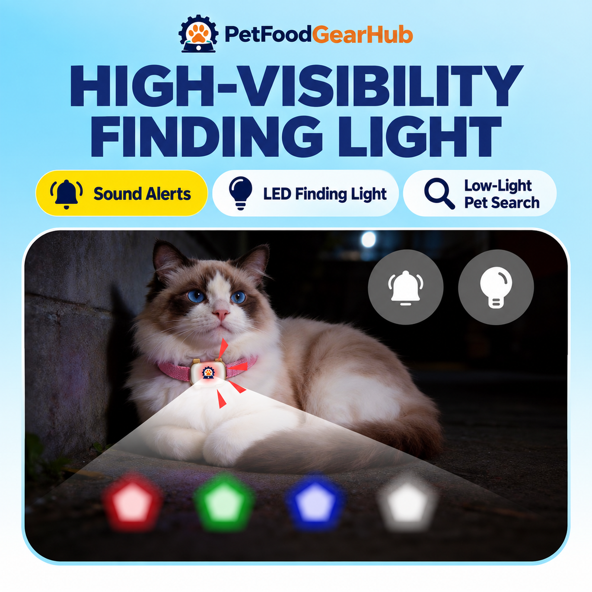 GPS Pet Tracker Collar with Voice Recall – high-visibility pet finding light