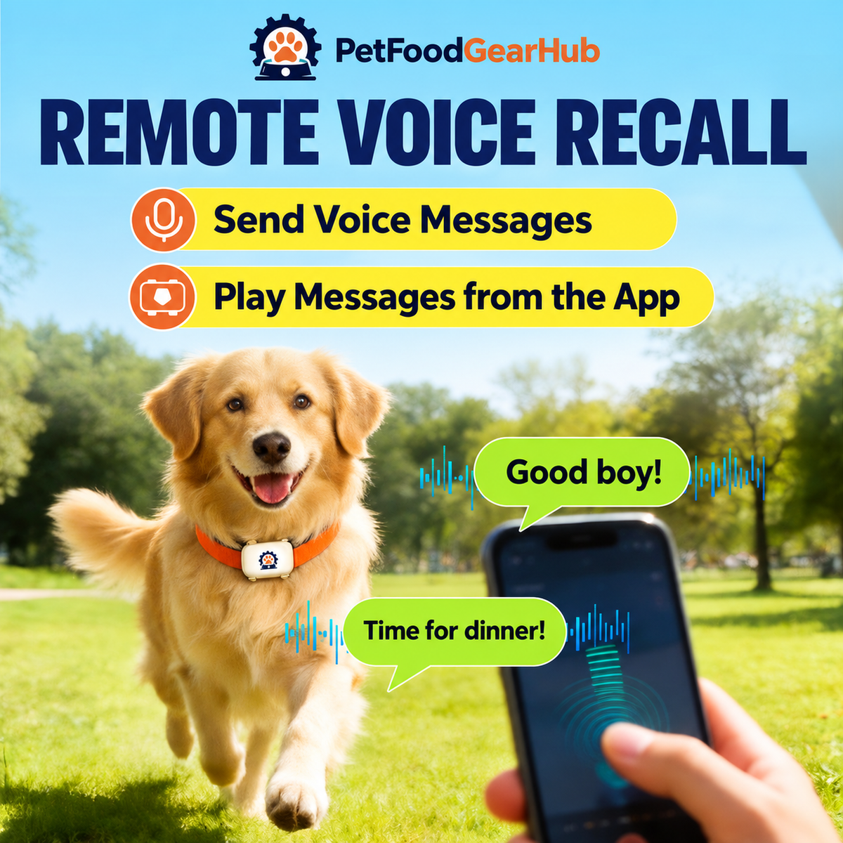GPS Pet Tracker Collar with Voice Recall – remote voice recall for pets