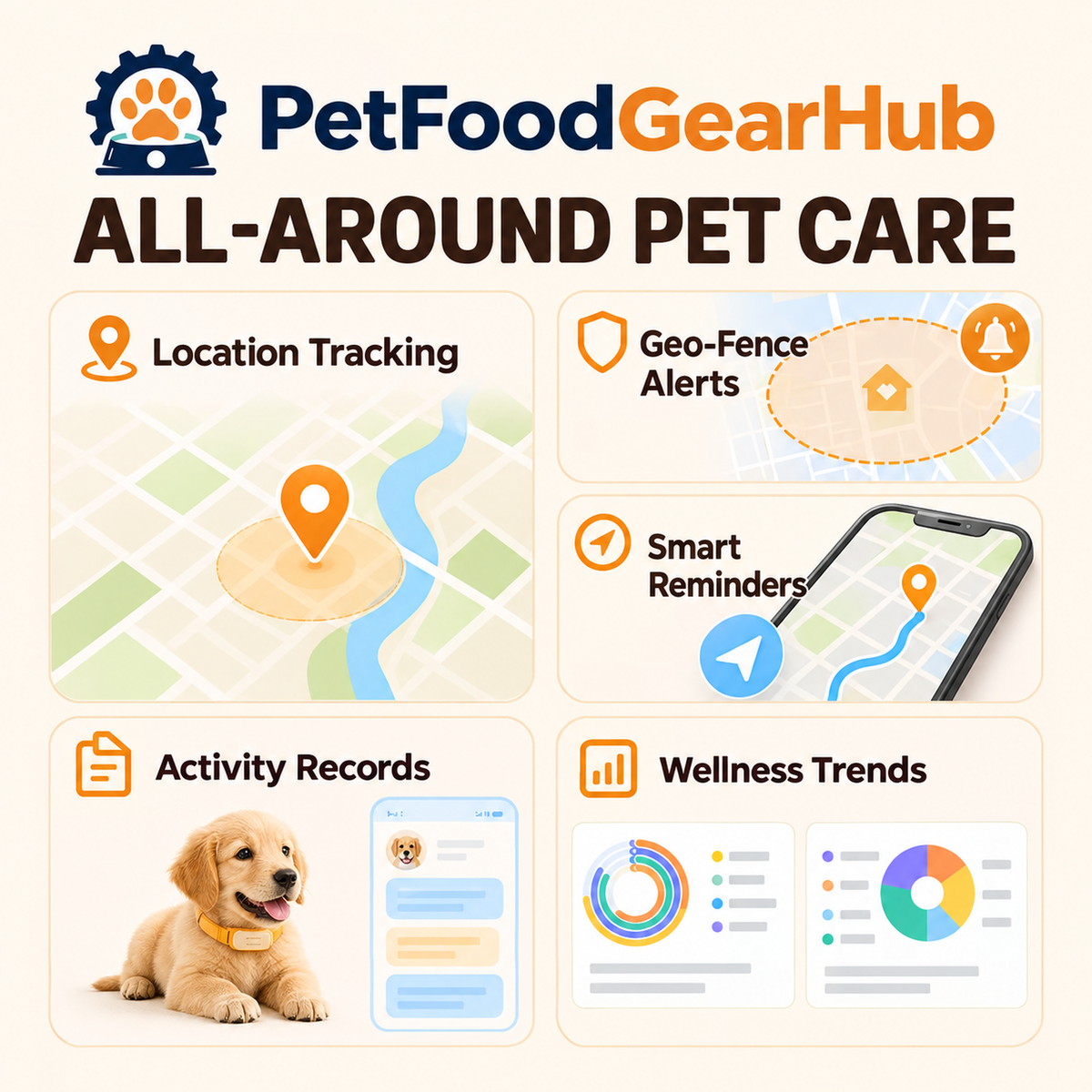AI Pet Wellness Collar with GPS and Activity Insights – AI pet care location and wellness features