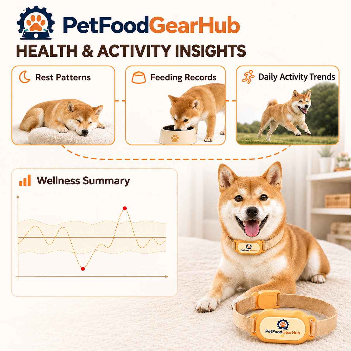 AI Pet Wellness Collar with GPS and Activity Insights – pet health and activity insights overview