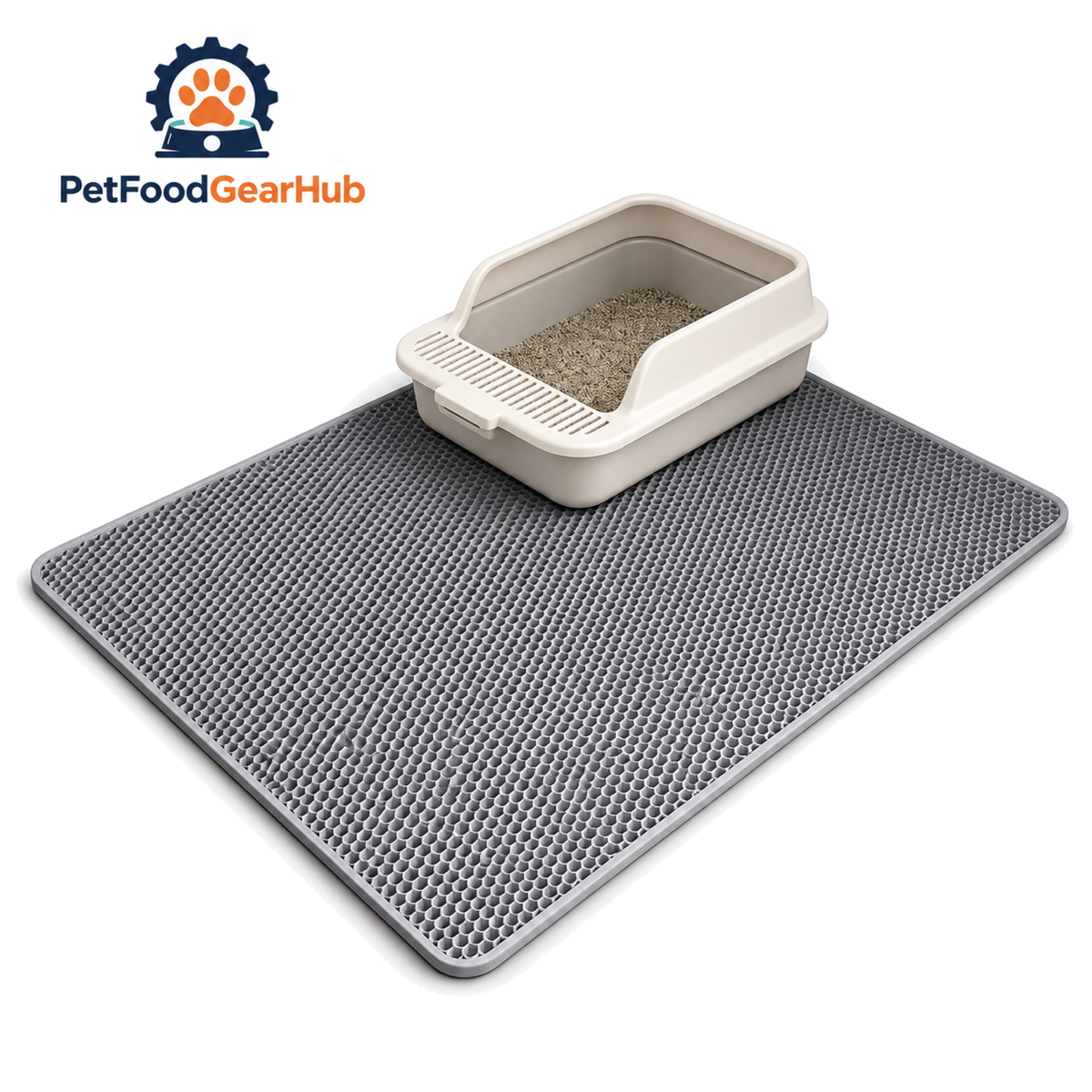 PetFoodGearHub gray honeycomb litter mat on a white background; litter box not included