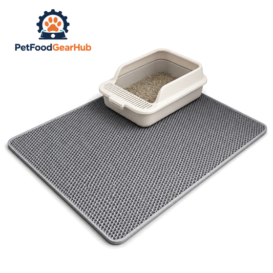 PetFoodGearHub gray honeycomb litter mat on a white background; litter box not included