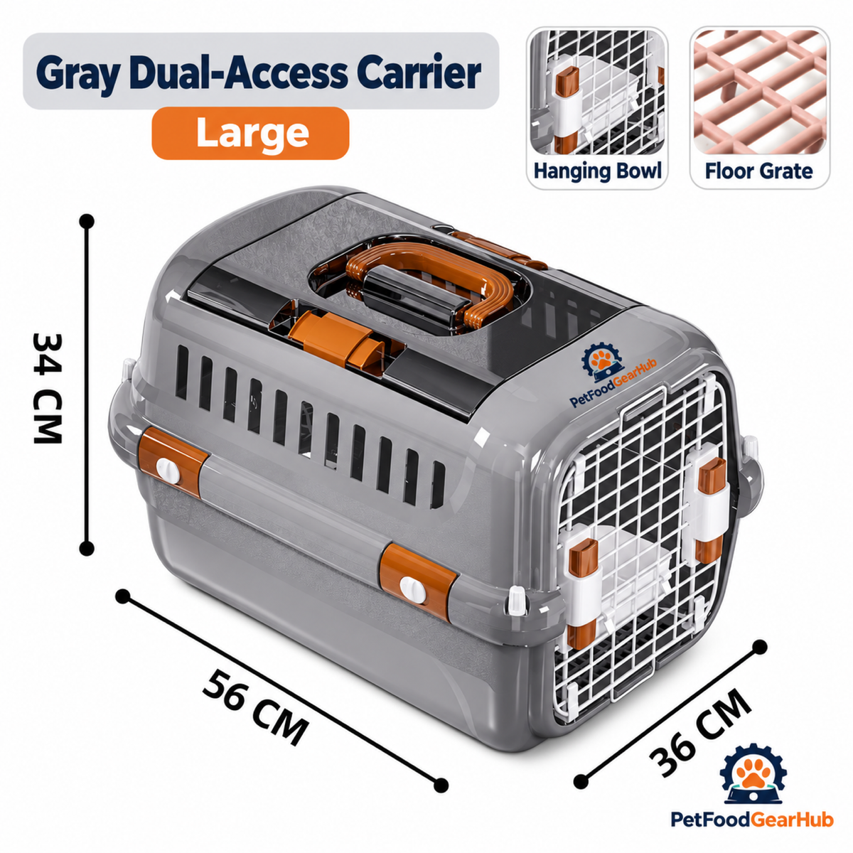 PetFoodGearHub Gray Dual-Opening Pet Carrier - Large - product view