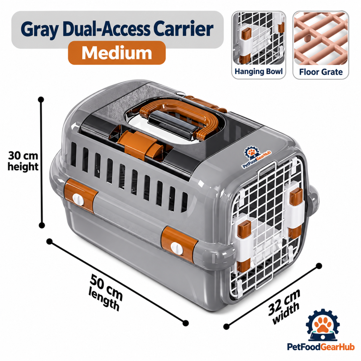 PetFoodGearHub Gray Dual-Opening Pet Carrier - Small - product view
