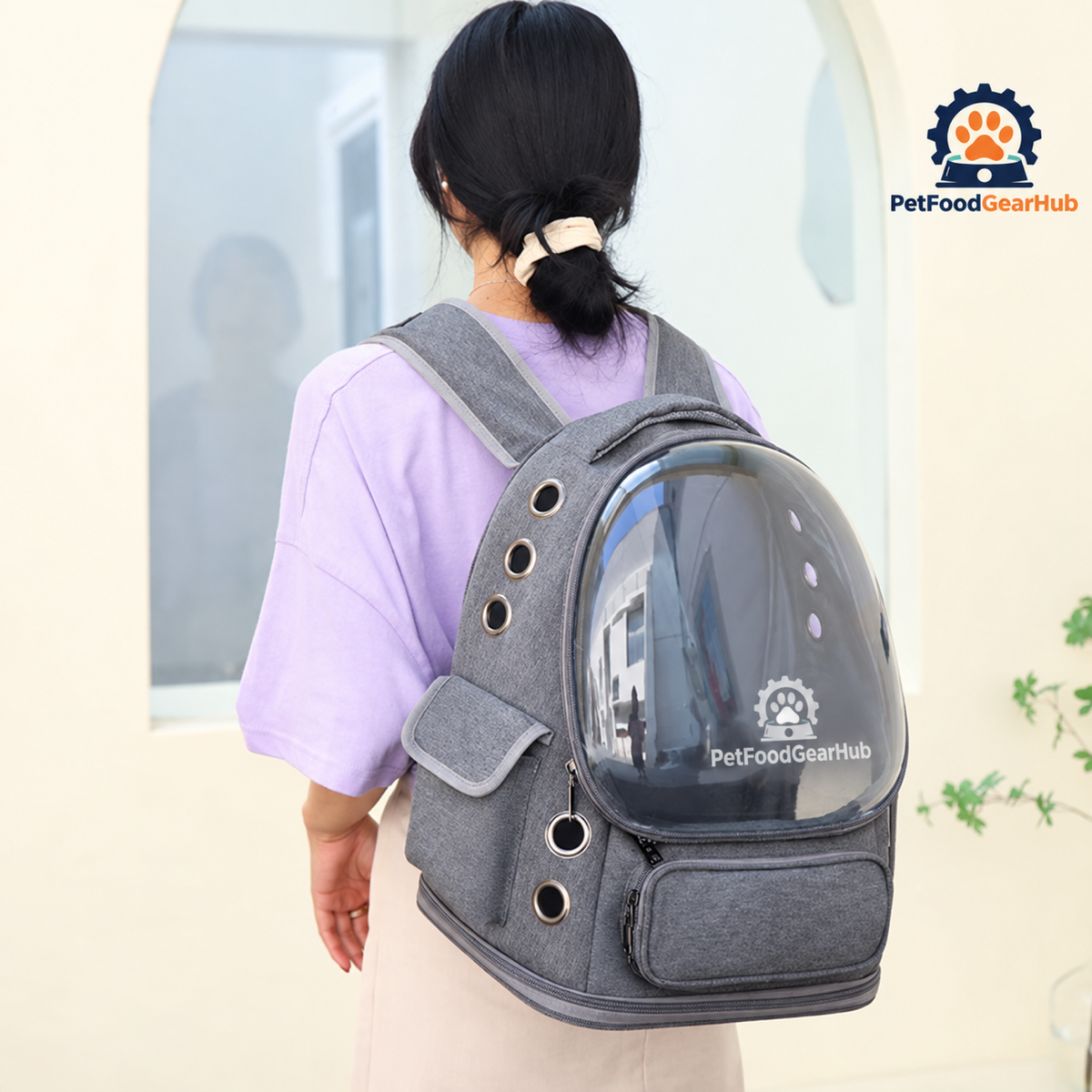 PetFoodGearHub gray pet backpack carrying