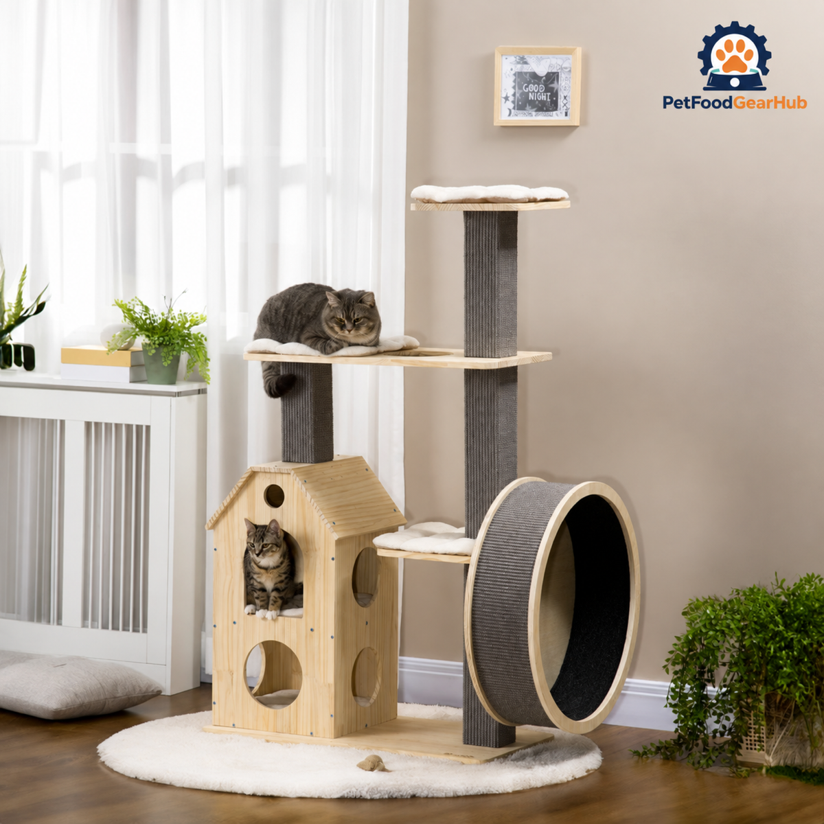 PetFoodGearHub 53.25-Inch Cat Tree with Condo and Exercise Wheel - product detail 1